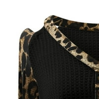 Женски Обичен Леопард Печатење Долг Ракав Спојување V-Вратот Копчиња Маица Блузи Облечени Трендовски Плус Големина Блузи Кошула