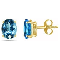Накитници 14K цврсто злато сино топаз оригинален скапоцен камен-камења со овален обетка обетка во кутија