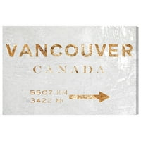 Студиото Винвуд Студио и Skylines wallидни уметности платно ги отпечати „Ванкувер Роуд знак“ во северноамериканските градови - злато, бело