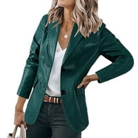 фау кожна јакна женски засечени јака копче до бизнис секојдневен блејзер долг ракав отворена предна јакна