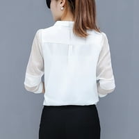 Outfmvch кошули со долги ракави За жени Мода Цврста Шифонска Работна Кошула со Долги Ракави Женски блузи Бели