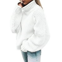 Жените Зимаат Од Рамото Секојдневен Плетен Цврст Џемпер Со Пуловер Со Долги Ракави