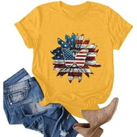 Женски Блузи Блуза Денот На Независноста Графички Отпечатоци Со Кратки Ракави Дами Летно Тркалезно Деколте Мода Жолта 2XL