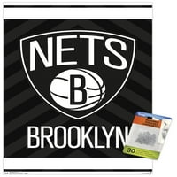 Бруклин Нетс - Постер за лого wallид со пинови за притисок, 14.725 22.375