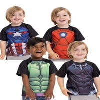 Marvel Avengers Toddler Boy 4PK краток ракав Sublimated Cosplay Tees - Hulk, Captain America, Black Panther, Iron Man, големини