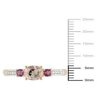 Карат Т.Г.В. Морганит, розов турмалин и дијамант-акцент 10KT розово злато 3-камен прстен