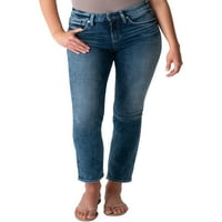Сребрени фармерки копродукции женски Ејвори Високи фармерки со директни нозе, големини на половината 24-36