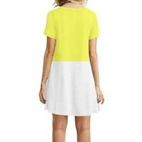 Обична Женска Боја-Блокирање Едноставна Маица Лабав Фустан Летен Маица Со Кратки Ракави Фустани Жолта 4XL (Големина НА САД: 16