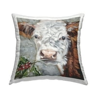 Sumn Industries Season Cow Holly Sprig Printed Pillow Design од Сара Г. Дизајни