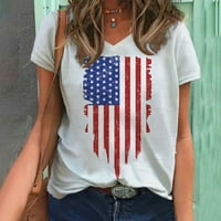 Маици За Жени Мода Американско Знаме Врвни Патриотски Ѕвезди Ленти Маици Денот На Независноста Блузи Дозвола