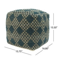 Tristen Outdoor Fabric Cube Pouf, Beige, Teal