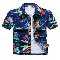 Пајл Мажи Летни Кошули Врвови Со Кратки Ракави Блуза На Вратот На Ревер Хавајска Празнична Маица Сина XL