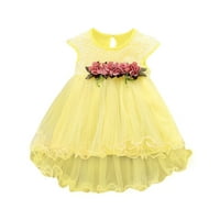 Бебиња Девојки Се Облекуваат Цветни Печатени О-Вратот Краток Ракав Тул Принцеза Лето Партија Партија Роденденски Фустани За