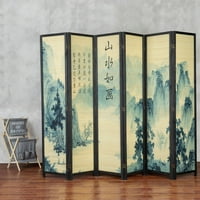 MyGift Bamboo Screen Freestanding Panel Didider со азиски дизајн на уметнички дела, 69 Висок, разнобоен